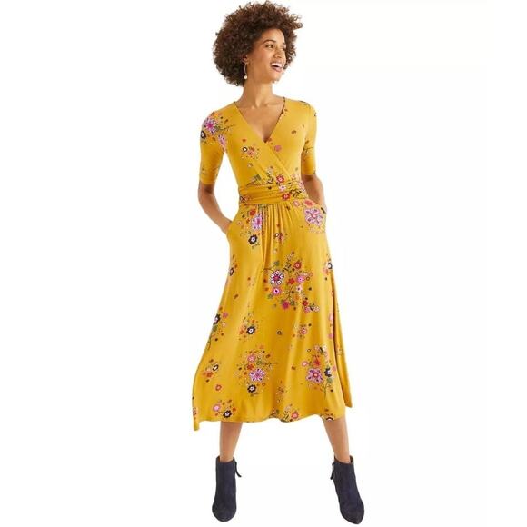 Boden Dresses & Skirts - Boden Carrie Jersey Floral Midi Dress Yellow Multi Women's Size 10 Regular